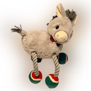 Plush Donkey Toy with Rope Legs - Gray and Red